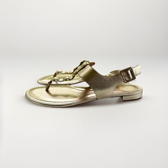 Talbots Women’s Size 8 Gold T-Strap Flip Flop Sandals Shell Summer Beach Shoes - Picture 5 of 7